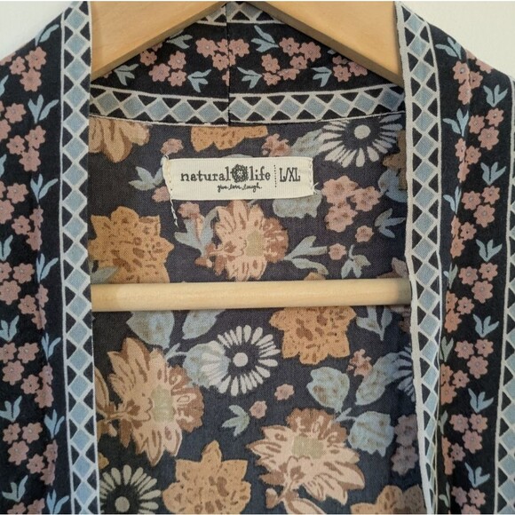 Natural Life Camila Kimono Charcoal Light Blue Floral L/XL L Large - Picture 6 of 8